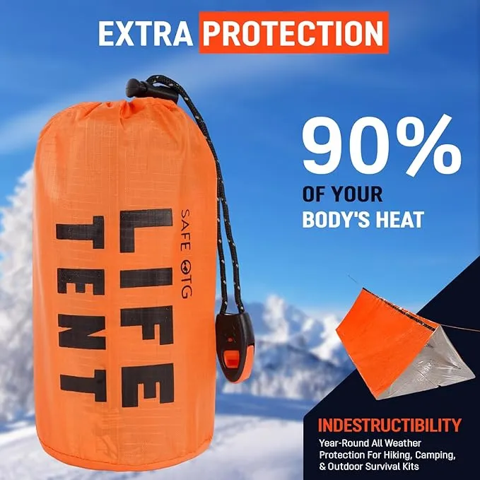 4 Pack Emergency Survival Tent Life Shelter 2 Person Mylar Tube Tents Tarp with Whistle & Paracord Year-Round All Weather Protection for Car Outdoor Hiking Camping Gear Equipment & First Aid Supplies