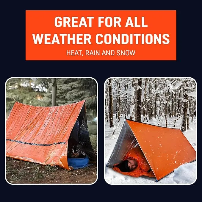 4 Pack Emergency Survival Tent Life Shelter 2 Person Mylar Tube Tents Tarp with Whistle & Paracord Year-Round All Weather Protection for Car Outdoor Hiking Camping Gear Equipment & First Aid Supplies