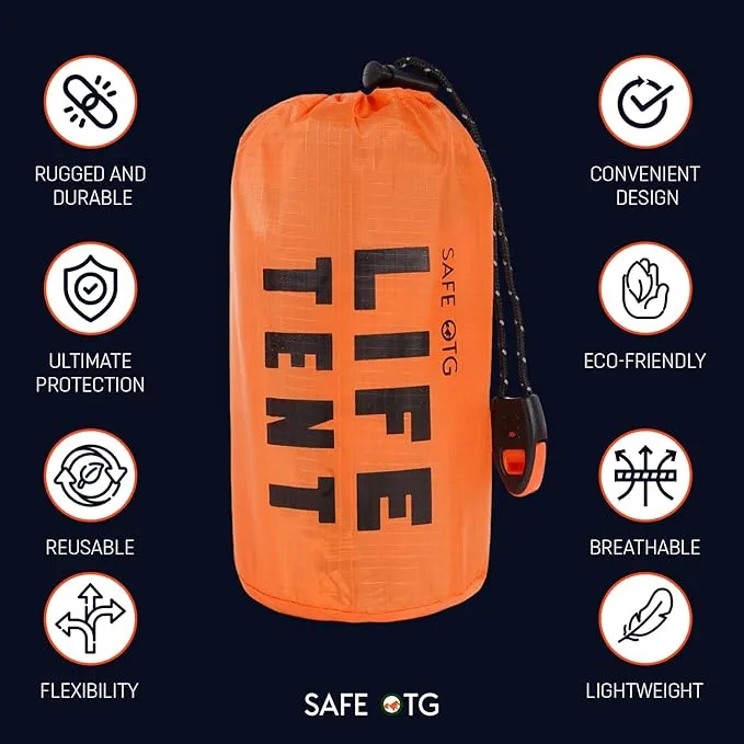 4 Pack Emergency Survival Tent Life Shelter 2 Person Mylar Tube Tents Tarp with Whistle & Paracord Year-Round All Weather Protection for Car Outdoor Hiking Camping Gear Equipment & First Aid Supplies