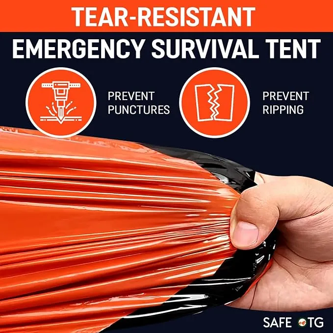 4 Pack Emergency Survival Tent Life Shelter 2 Person Mylar Tube Tents Tarp with Whistle & Paracord Year-Round All Weather Protection for Car Outdoor Hiking Camping Gear Equipment & First Aid Supplies