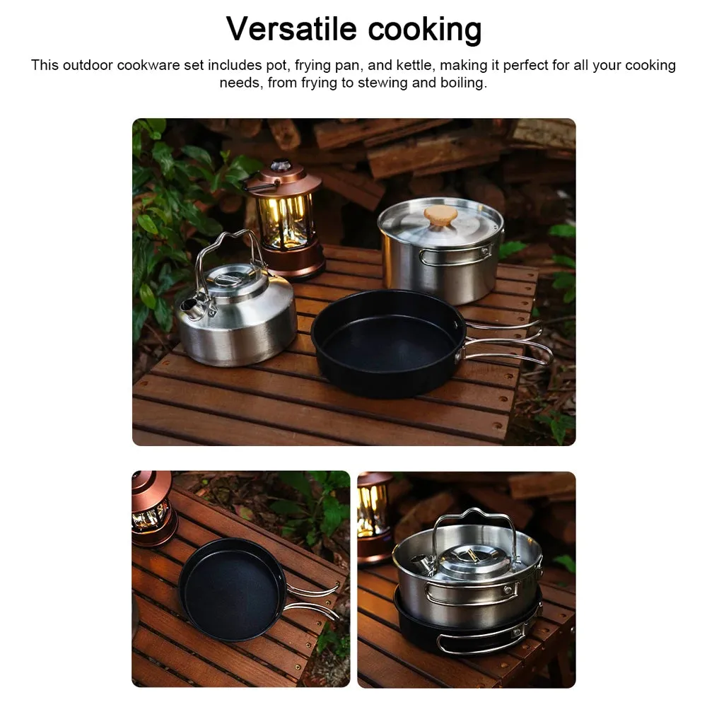 Camping Hiking Cookware Set Outdoor Portable Picnic Cookware Kit Stainless Steel Pot Frying Pan Kettle Travel Cooking Accessory