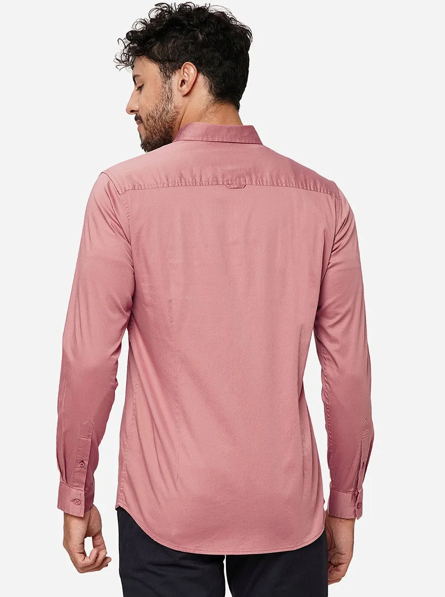 Dark Peach Solid Slim Fit Casual Shirt | JadeBlue