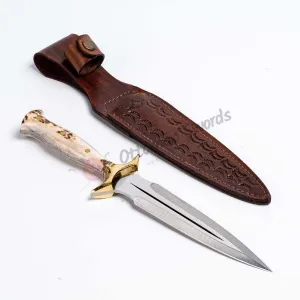 Deer Antler Handle Double Edged Hunter Dagger