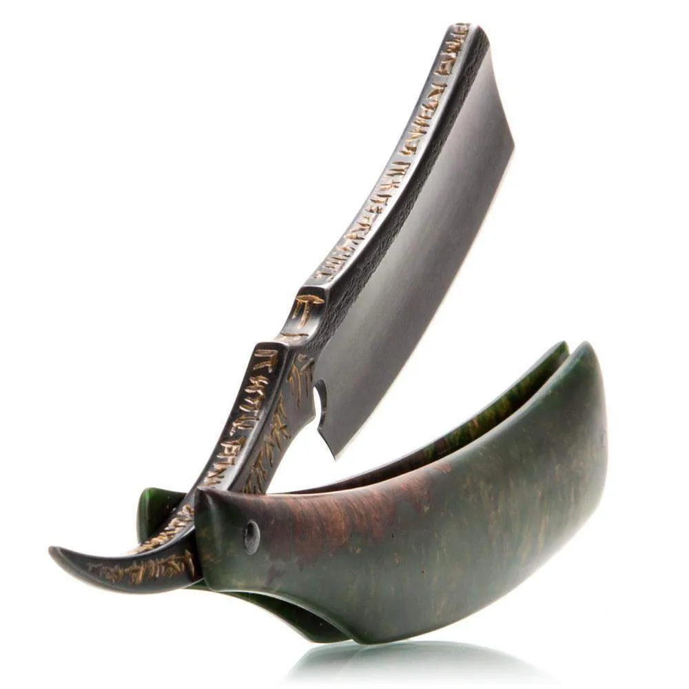 Dylan Farnham Custom Straight Razor - Green Resin With Copper, Manzanita Burl Scales