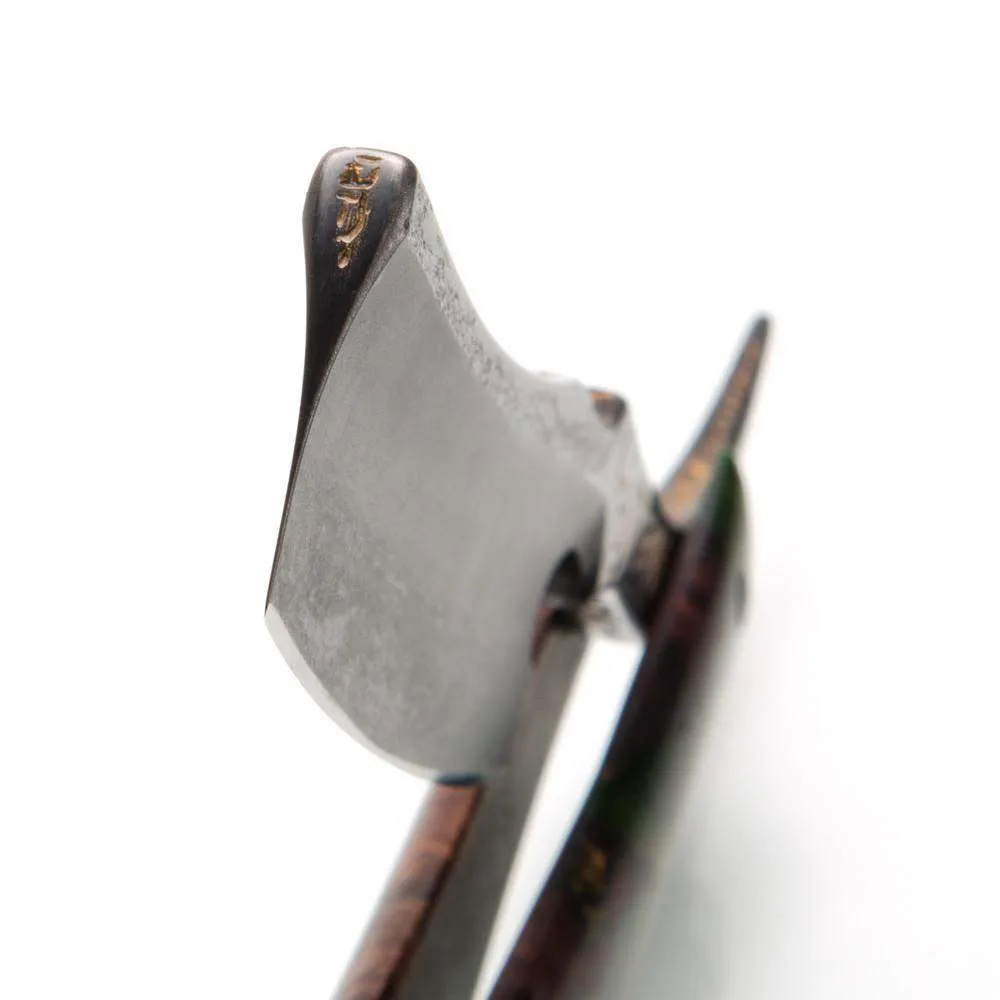 Dylan Farnham Custom Straight Razor - Green Resin With Copper, Manzanita Burl Scales