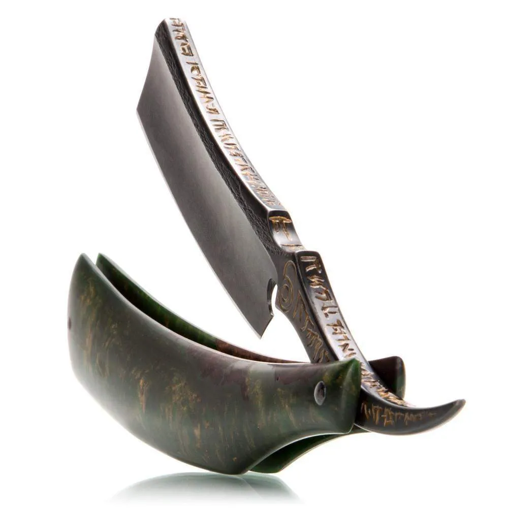 Dylan Farnham Custom Straight Razor - Green Resin With Copper, Manzanita Burl Scales