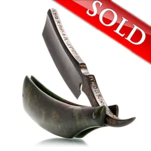 Dylan Farnham Custom Straight Razor - Green Resin With Copper, Manzanita Burl Scales