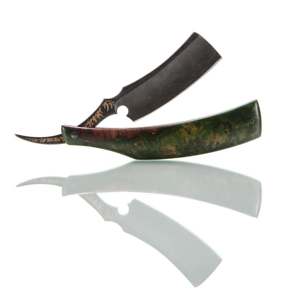 Dylan Farnham Custom Straight Razor - Green Resin With Copper, Manzanita Burl Scales